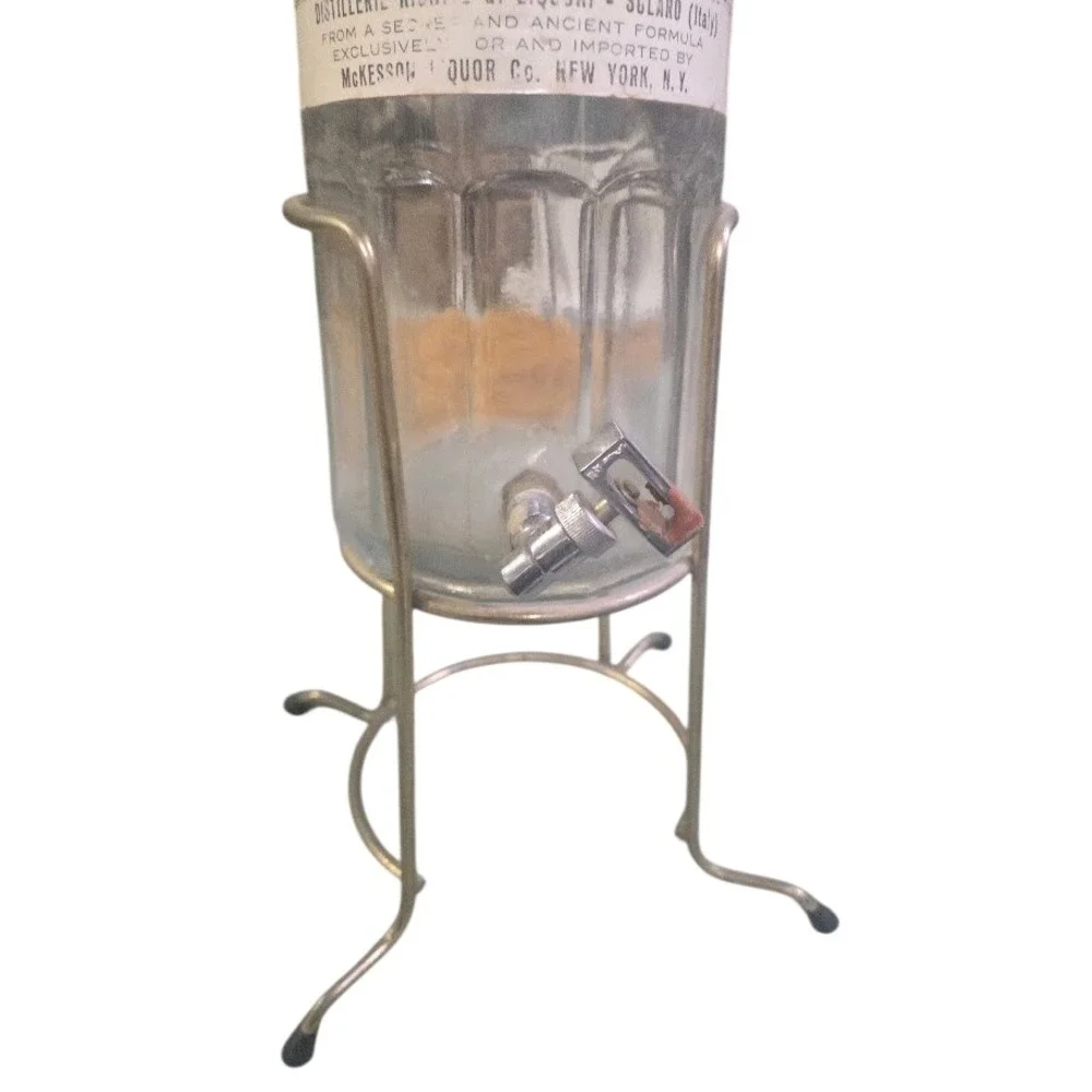 Vintage Liquore Galliano Glass Bottle Decanter with Spigot and Metal Stand 32